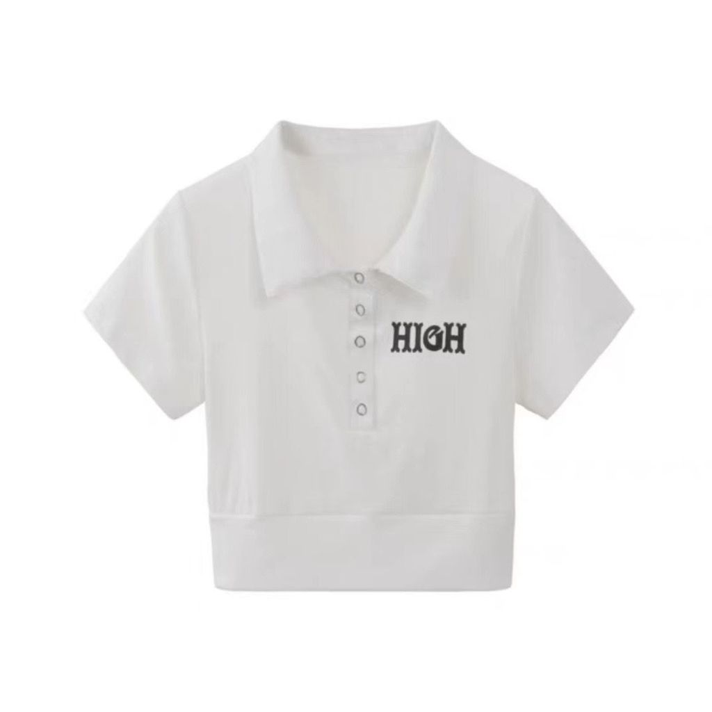 เสื้อยืดแขนสั้น คอปกโปโล เข้ารูป เหมาะกับฤดูร้อน สไตล์อเมริกันเรโทร สําหรับผู้หญิง 3BHK