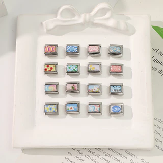 สร้อยข้อมือ Rainbow Star สไตล์อิตาเลียน ซีซั่น봄.charm ขนาด 9 มม. สแตนเลสสำหรับ DIY และตกแต่ง