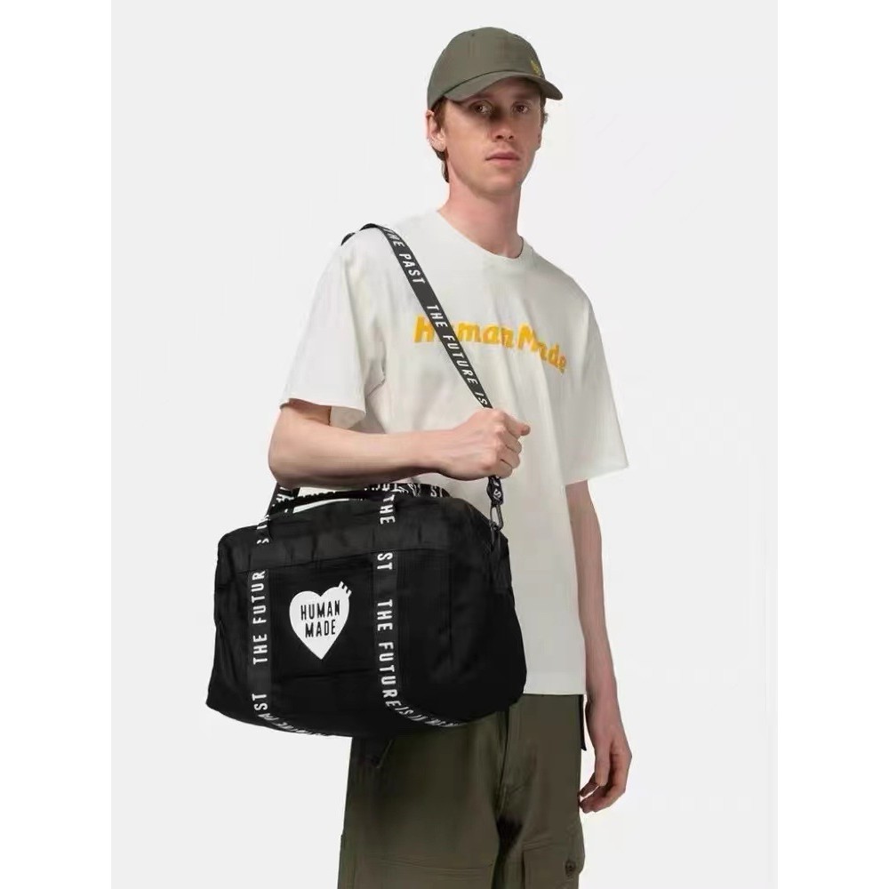 Street Wear HUMAN MADE กันน้ําสั้น-Distance กระเป๋าเดินทางขนาดใหญ่ความจุกระเป๋ากีฬากลางแจ้งหัวใจพิมพ์แบบพกพา Crossbody Dual-ใช้