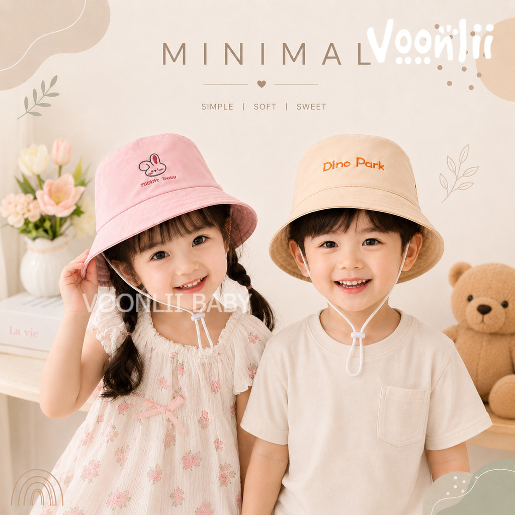 หมวกกันแดดเด็ก หมวกบักเก็ตเด็ก ลายการ์ตูนสุดน่ารัก กันแดด ใส่ได้ 2 ด้าน มีสายรัดคาง
