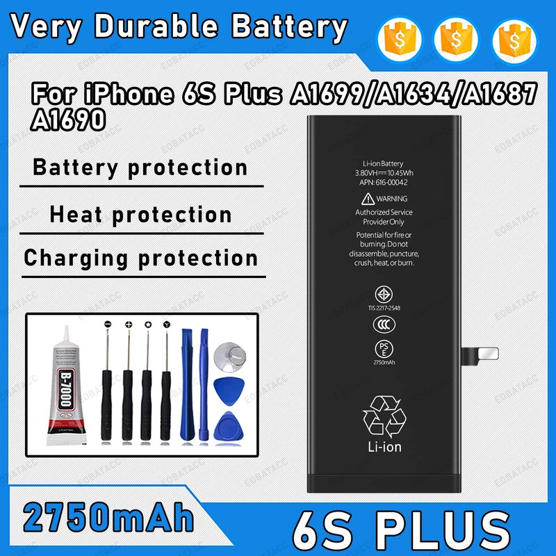100% 0 รอบแบตเตอรี่ความจุสูงสําหรับ iPhone 6S Plus A169/A1634/A1687 โทรศัพท์ Bateria + ชุดเครื่องมือ