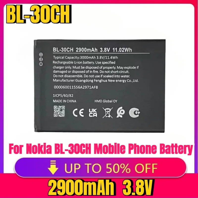 ใหม่คุณภาพสูงเปลี่ยนแบตเตอรี่ BL-30CH 2900mAh สําหรับ Nokia BL-30CH แบตเตอรี่โทรศัพท์มือถือ