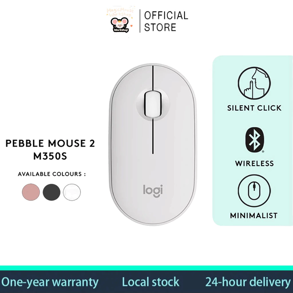 Saleเมาส์ไร้สาย Logitech M350 Pebble - Slim Silent Bluetooth & USB 2.4G Dual Mode สําหรับแล็ปท็อป/แท็บเล็ต/พีซี แบตเตอรี่ 18 เดือน ดีไซน์ทันสมัย (Graphite/Rose/Blue)