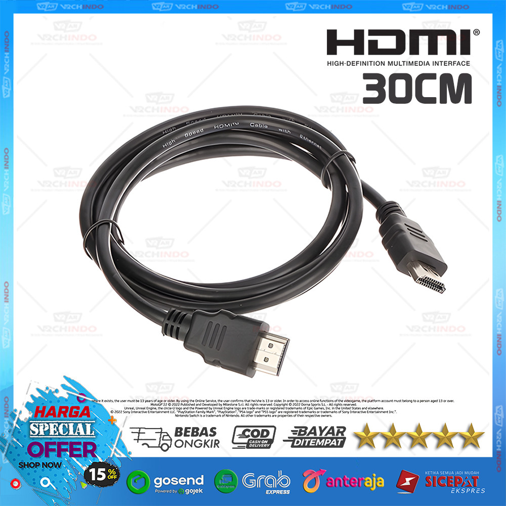 สาย HDMI Male to HDMI Male ยาว 30CM / 0.3M / 0.3 เมตร สีเงิน คุณภาพดี !!