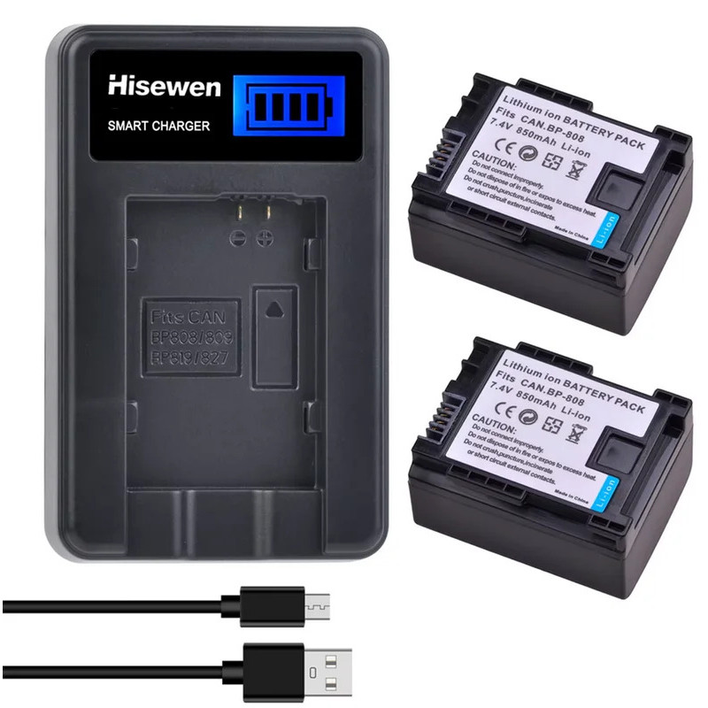 850mAh BP-808 BP 808 แบตเตอรี่ Li-ion + เครื่องชาร์จ LCD สําหรับ Canon BP-827 BP-819 BP-807 BP-809 X