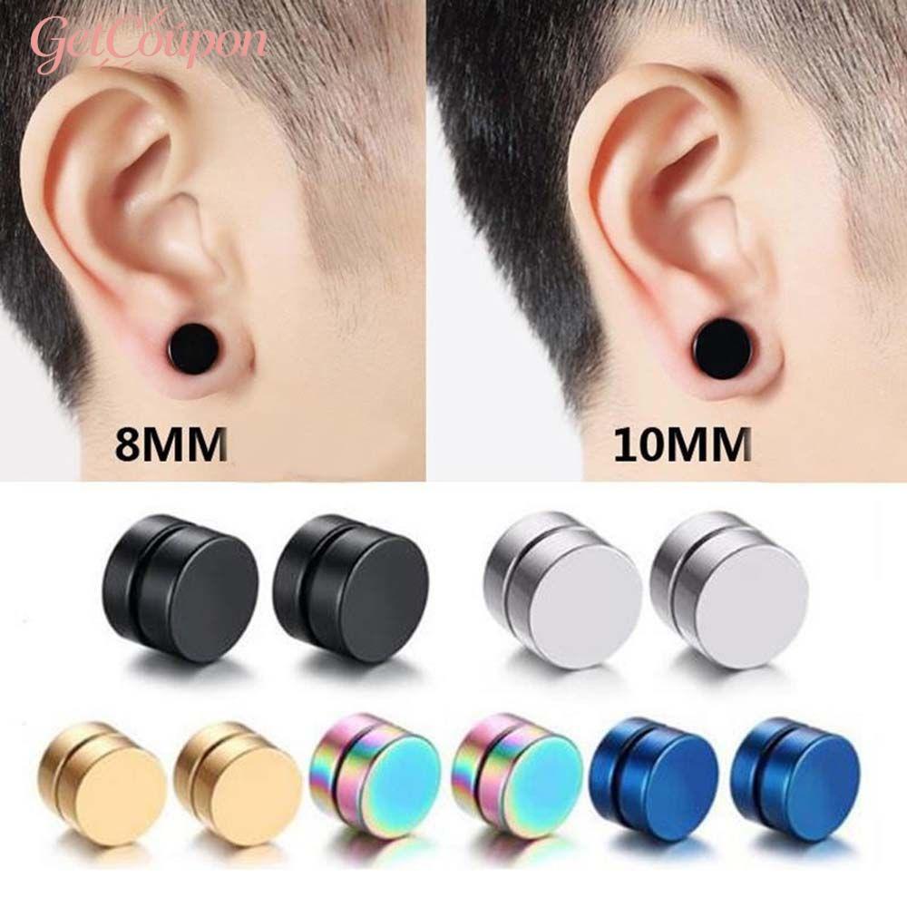 GETCOUPON  แม่เหล็กต่างหูปลอม Studs 5 สี 6/8/10/12 มม.Punk กระตุ้น Acupoints