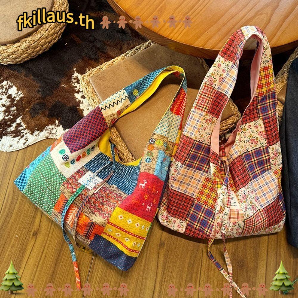 FKILLAUS Messenger Bag, Retro Large Capacity Bohemian Shoulder Bag, Canvas Geometric Shopping Bag Wo