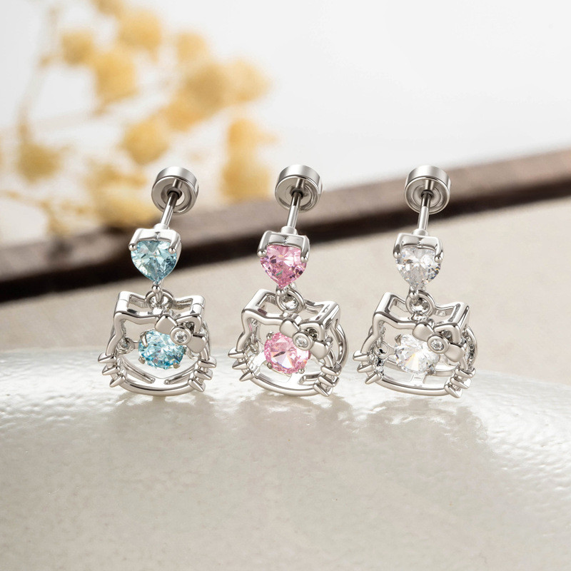 จี้หัวสไตล์หวาน Beating Zircon Love Cat กะทัดรัดสำหรับสาวกิ๊rlie กับต่างหูแบบ Studs