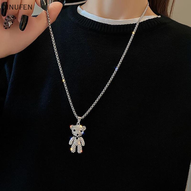 ONU Hip-Hopไทเทเนียมเหล็กหมีตุ๊กตาจี้สร้อยคอสําหรับWomon Vintage Cubic Zirconiaเสื้อกันหนาวเครื่องปร