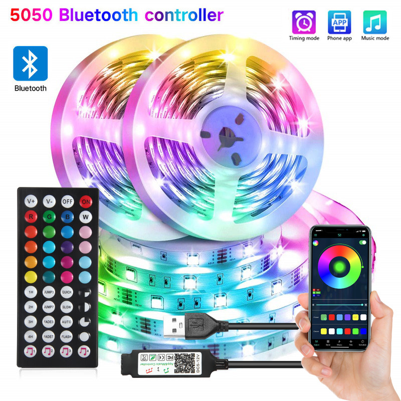 1m-30m USB Led Strip Light 5050 RGB LED Lights 5V Bluetooth Ribbon Diode Tape Phone APP Control TV B