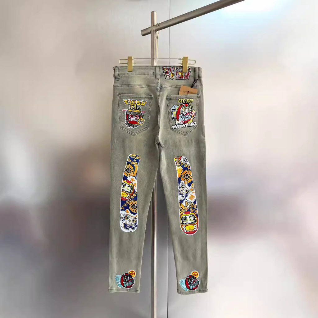 กางเกงยีนส์ทรงหลวมสำหรับผู้ชายแบรนด์Evisu