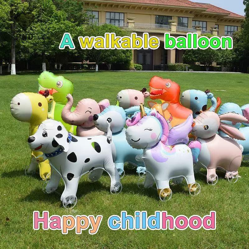 PND การ์ตูนสัตว์ Stand Up อลูมิเนียมฟิล์มบอลลูนล้อ Tiger Giraffe Elephant Birthday Party ตกแต่ง raoog