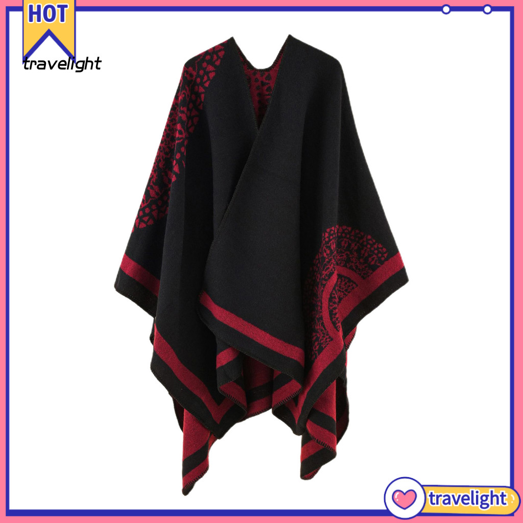 Travelight| Poncho Coat หนา Patchwork เลียนแบบแคชเมียร์ Soft Touching ผู้หญิง Cape Coat สําหรับสภาพอ