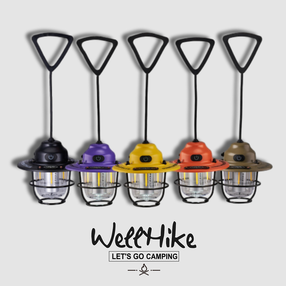 Wellhike โคมไฟแคมป์ปิ้ง USB ชาร์จได้ แบตเตอรี่ 1200mAh อยู่ได้ทั้งคืน กันน้ำ IPX4 ปรับได้ 4 ระดับ สำหรับตั้งแคมป์ เดินป่า ตกปลา