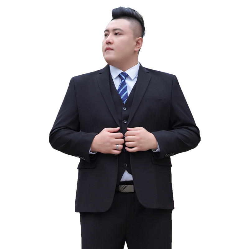 VUPAN ชุดสูทผู้ชายไซส์ใหญ่ พร้อมแผ่นรองไหล่ ผ้ากันรอยยับ สีดำ M-8XL ธุรกิจ blazer  [A75]