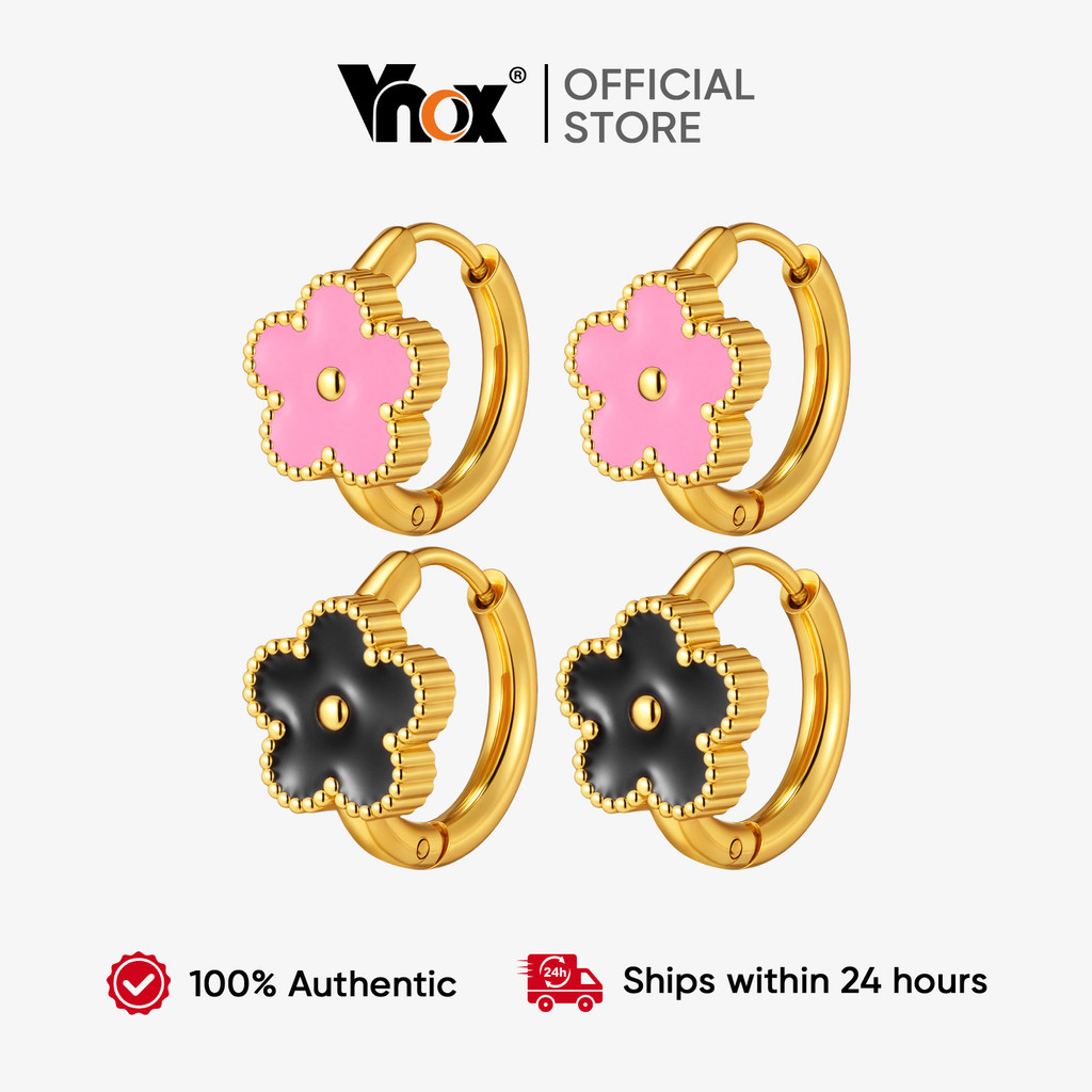 Vnox Dainty Flower Huggie Hoop ต่างหูสําหรับสาว,ต่างหูสแตนเลสสีทอง Hypoallergenic