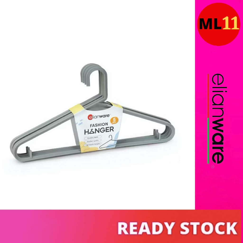 (5 ชิ้น) ELIANWARE ไม้แขวนเสื้อทนทาน Penyangkut Baju E-965 (WG)