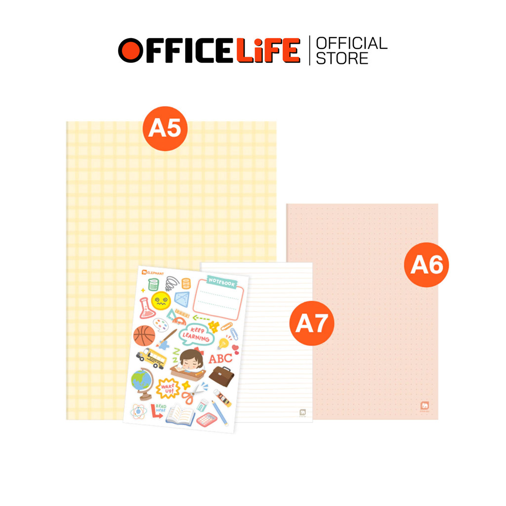 ELEPHANT (ตราช้าง) สมุดบันทึก + สติกเกอร์ รุ่น STKA-501 / STKA-601 / STKA-701 ขนาด A5 / A6 / A7 ( 1 
