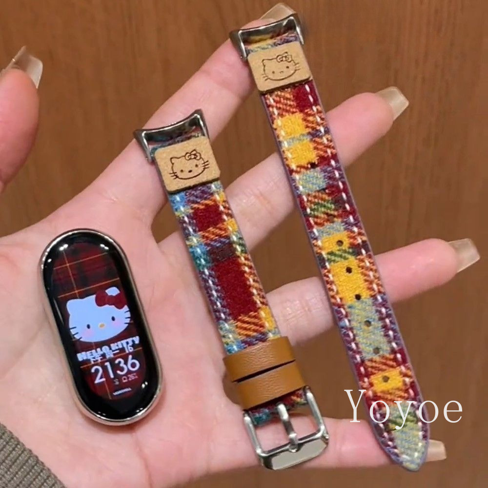 สายนาฬิกาหนังลายสก๊อตสําหรับ Xiaomi Mi Band 10 9 8 7 6 5 4 3 Nfc Watchband สําหรับ MiBand 10Ceramic Edition เปลี่ยนสร้อยข้อมือ