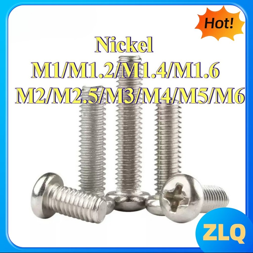 สกรูหัวไขว้ชุบนิกเกิล สกรูหัวกระทะ M1/M1.2/M1.4/M1.6/M2/M2.5/M3/M4/M5/M6 * L2-50mm [z136lq-FC-1]