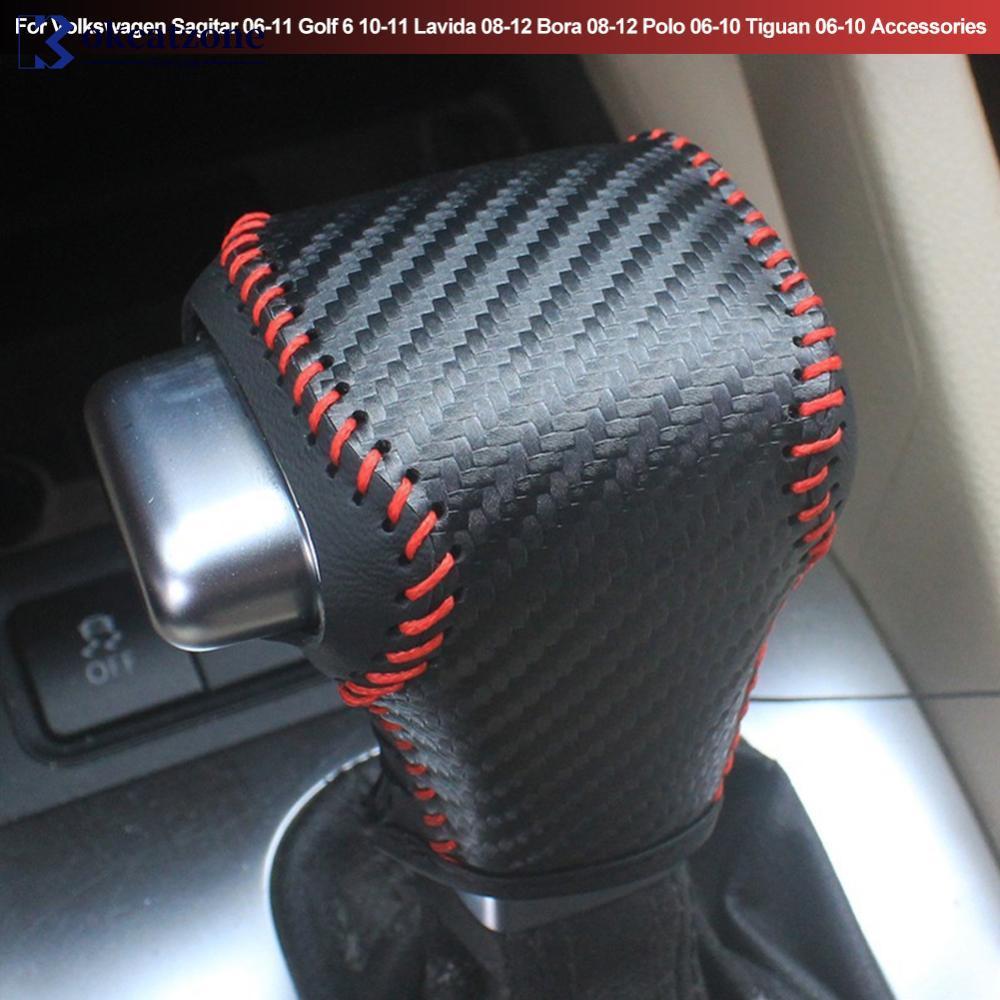OKCATZONE รถ PU หนังคาร์บอนไฟเบอร์เกียร์ Shift Knob Cover Handball Trim สําหรับ Volkswagen Sagitar 0