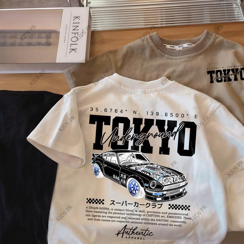 COD 2026 Tokyo Racing Car Printed Kid's T-shirt Fashion Trendy Casual Pure Cotton Top for 3-13 Yrs T