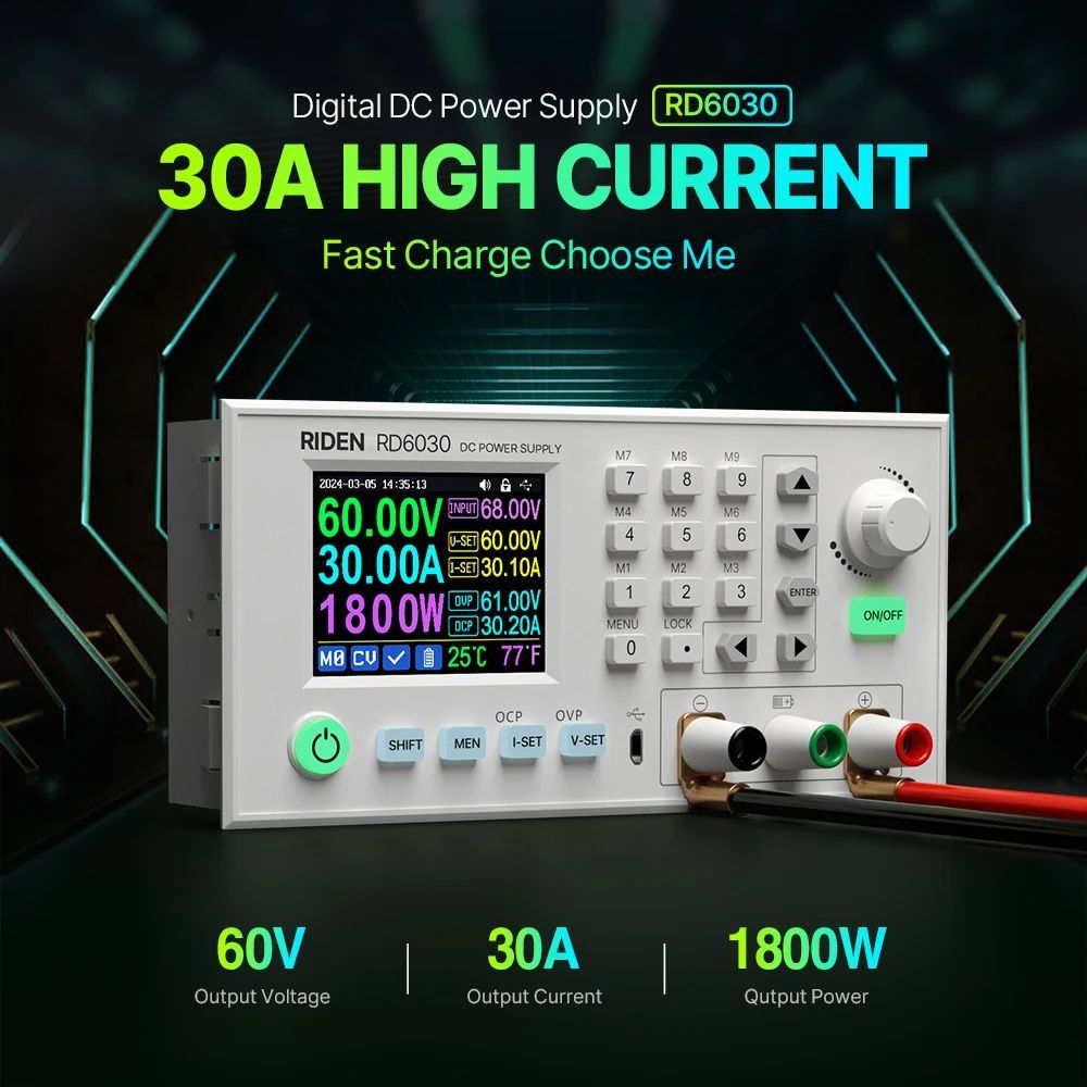 RD6030W ดิจิตอล DC Power Supply โมดูล 30A แรงดันไฟฟ้ากระแสสูง Buck ปรับ Converter แบตเตอรี่ชาร์จ Pow