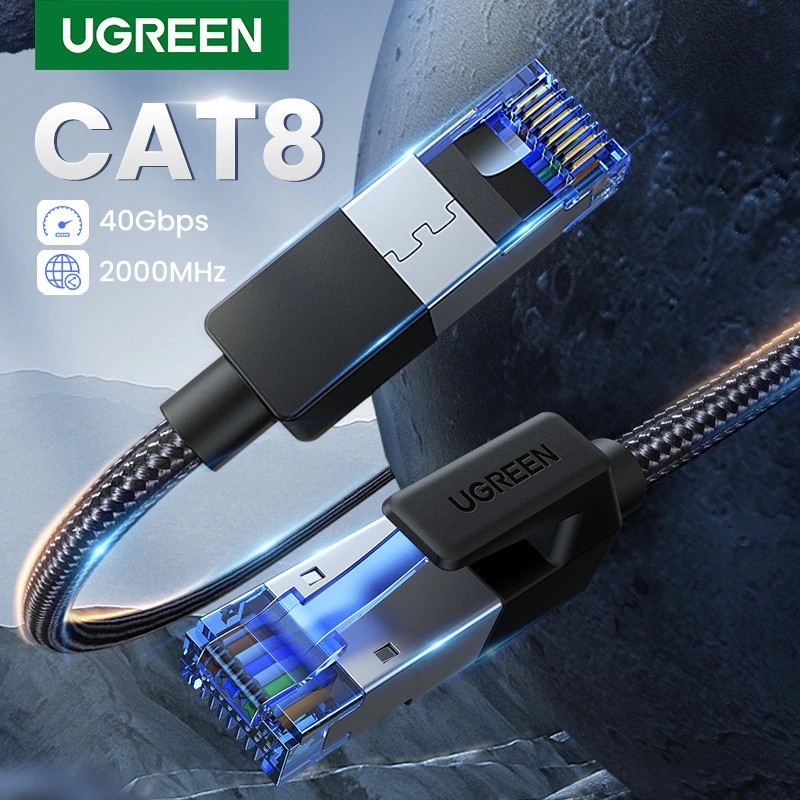 Cat8 RJ45 สายเคเบิลเครือข่าย Ugreen NW153 30795 30799 30800 (S/FTP 40Gbps - 2000MHz, สายร่มชูชีพ)