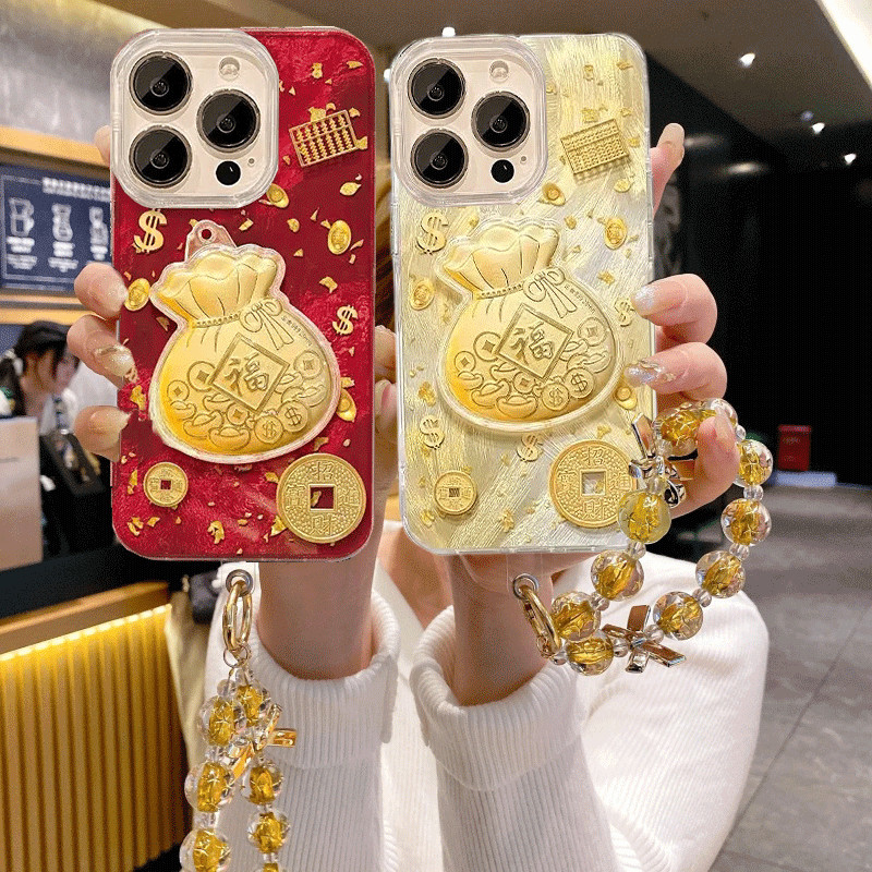 3D Gold Lucky กระเป๋าสําหรับ OPPO Reno 13F 13 12 11 8 6 7 10 Pro Reno 8T 7Z 5 6 6Z 12F 11F 4 Reno13f