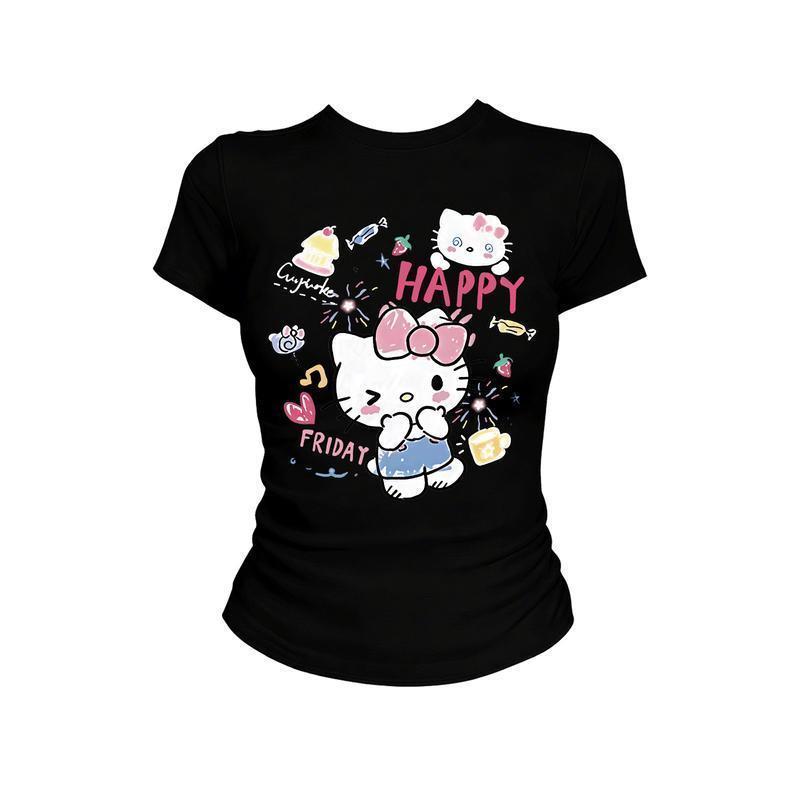 【จัดส่งภายใน 24 ชั่วโมง】เสื้อยืดเด็ก NASA แขนสั้น ผ้าฝ้าย ลายการ์ตูน Hello Kitty พิมพ์ลาย นุ่มสบาย ใส่สบาย