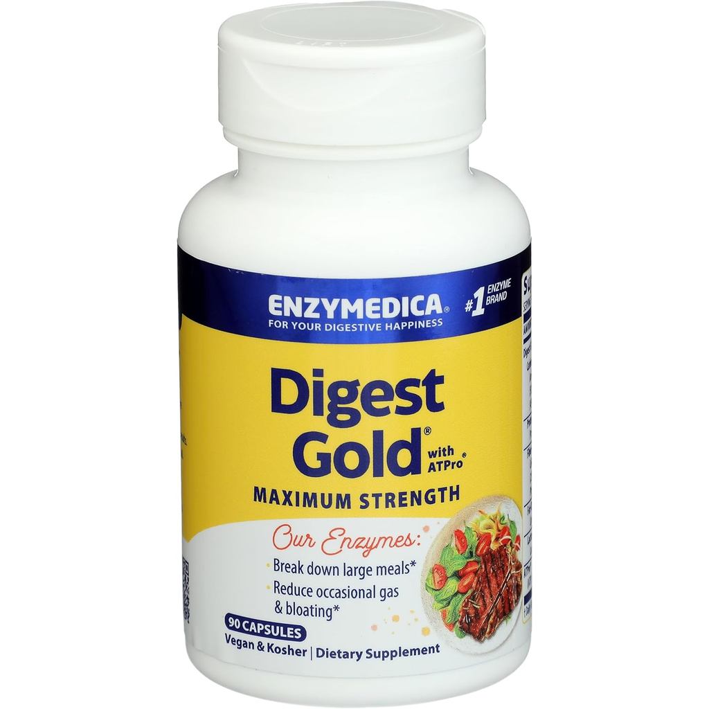 Enzymedica Digest Gold + ATPro, Maximum Strength Digestive Enzymes, Helps Digest Large Meals for Ins