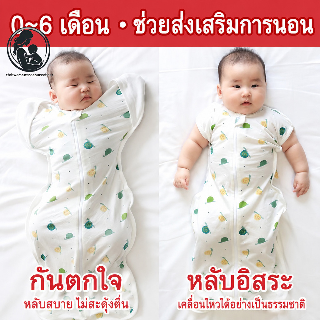 【จัดส่งจากกรุงเทพฯ】ผ้าฝ้าย 100% ผ้าห่อตัวเด็กทารกพร้อมหมวก ถุงนอนเด็กแรกเกิด ถุงนอนกันสะดุ้ง ซิป 2ทิศทาง