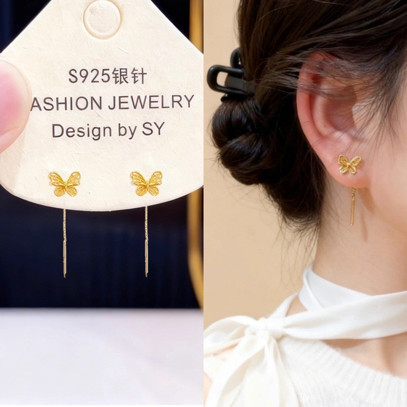 ต่างหูมุกทรงหล่นเพชรเต็มหรูหราหรูหราหรูหราความรู้สึกระดับไฮเอนด์ต่างหูมีระดับ