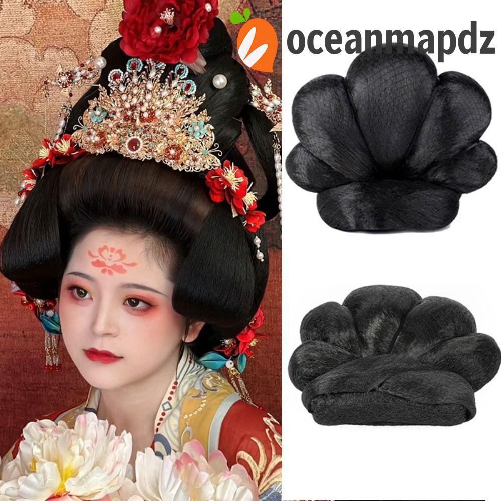 OCEANMAPDZ วิกผมจีนโบราณ, ฟักทองแบบดั้งเดิม Bun Retro ผม Chignon, Vintage เจ้าสาว Headwear Hairpiece