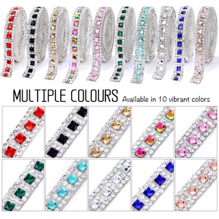 Self กาว Rhinestone Strip คริสตัลเพชร Trim เทป Glitter Bling สติกเกอร์ริบบิ้นสําหรับเสื้อผ้ากระเป๋ารองเท้า DIY ตกแต่งหัตถกรรมอุปกรณ์เสริม
