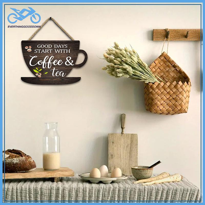 EVER กาแฟชาป้ายไม้ Rustic American Signs Cafe Coffee Bar Decor สําหรับห้องครัว Diner Home Festive Wall ไม้ตกแต่ง TH