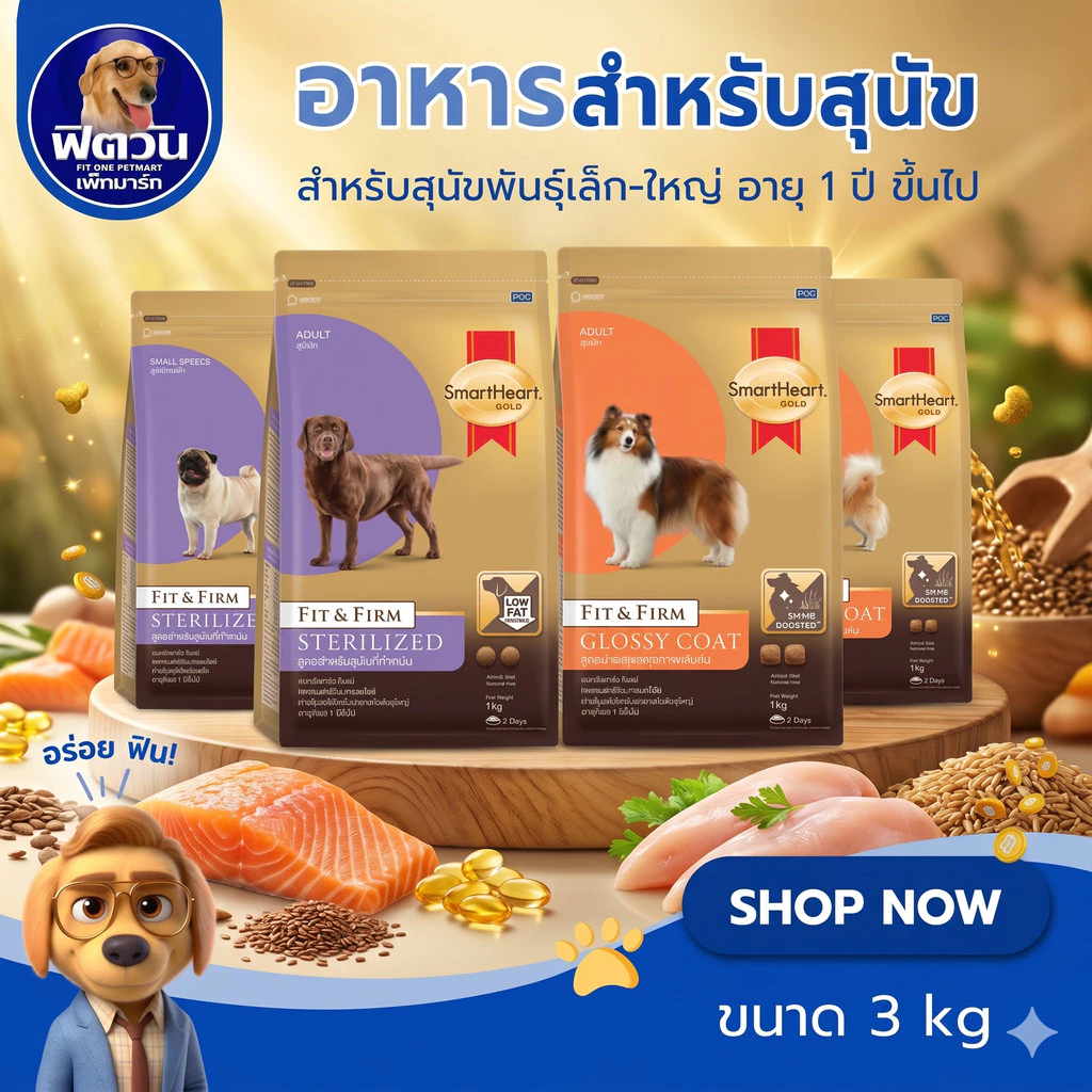 Smartheart-Gold (Fit&Firm) อาหารสำหรับสุนัขสูตรบำรุงพิเศษ ขนาด 3 kg.