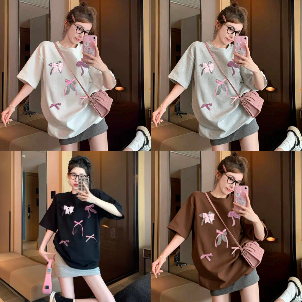 【พร้อมส่ง จัดส่งภายใน 24 ชั่วโมง】 🎀 เสื้อยืดพิมพ์ลายทรงหลวมสำหรับผู้หญิง เสื้อยืดโอเวอร์ไซส์ สวมใส่สบาย
