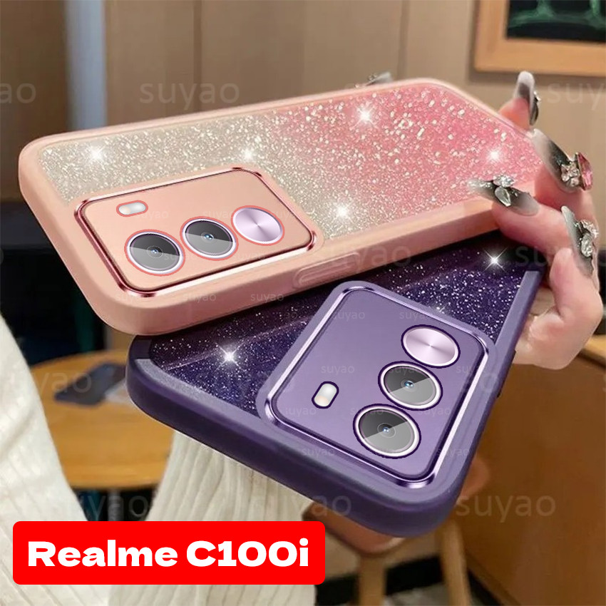 สําหรับRealme C100i 4G 2026 เคสโทรศัพท์Blingสาวน่ารักSoft GlitterปลอกRealmeC100iซิลิโคนหรูหราShockProofกันชนGrayienเต็มเปลือกปกหลัง