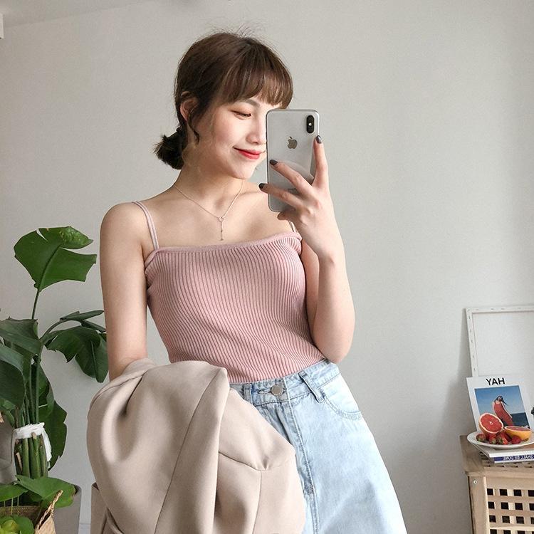 เสื้อไหมพรม สายเดี่ยว แฟชั่น มินิมอล รุ่นเส้นคู่ เสื้อสายเดี่ยวแฟชั่นผู้หญิง ผ้าเนื้อนิ่มสวมใส่สบาย
