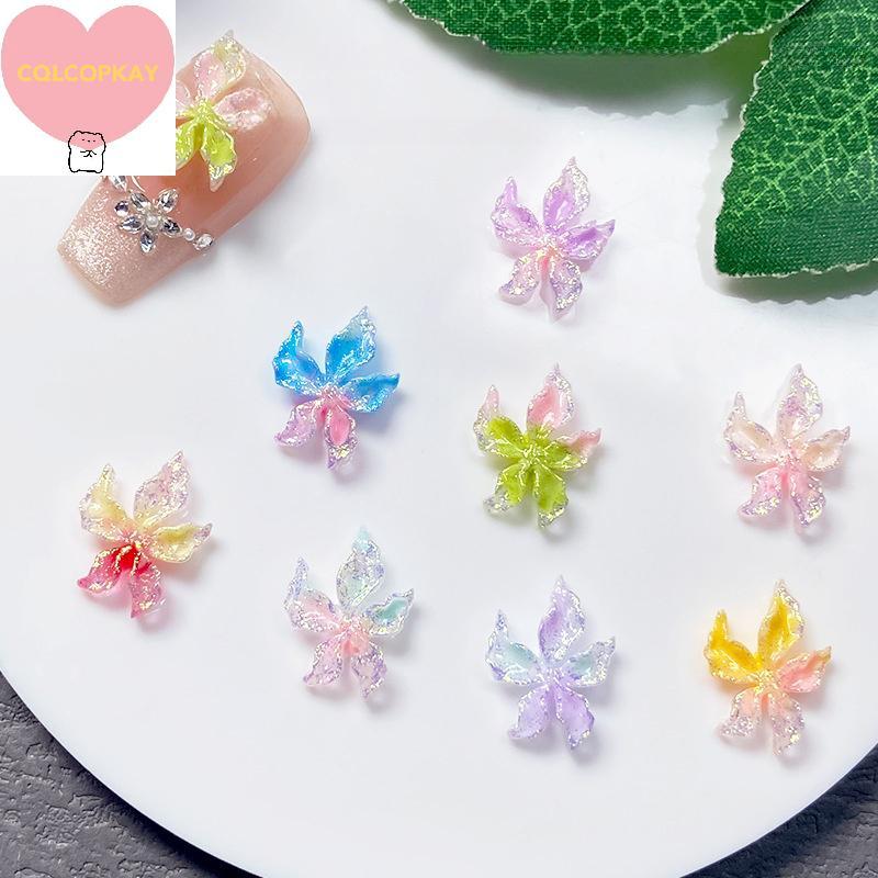 HANHAI 20 ชิ้นผสมเล็บเรซิ่นดอกไม้ที่มีสีสันเล็กๆเล็บ Charm Design Luminous Charms Rhinestones Diy Craft สําหรับเล็บ 3d ตกแต่ง TH