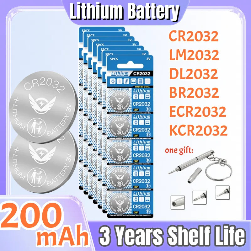 5-100PCS CR2032 แบตเตอรี่ลิเธียม BR2032 ECR2032 LM2032 5004LC 3V เหรียญนาฬิกาแบตเตอรี่สําหรับของเล่น
