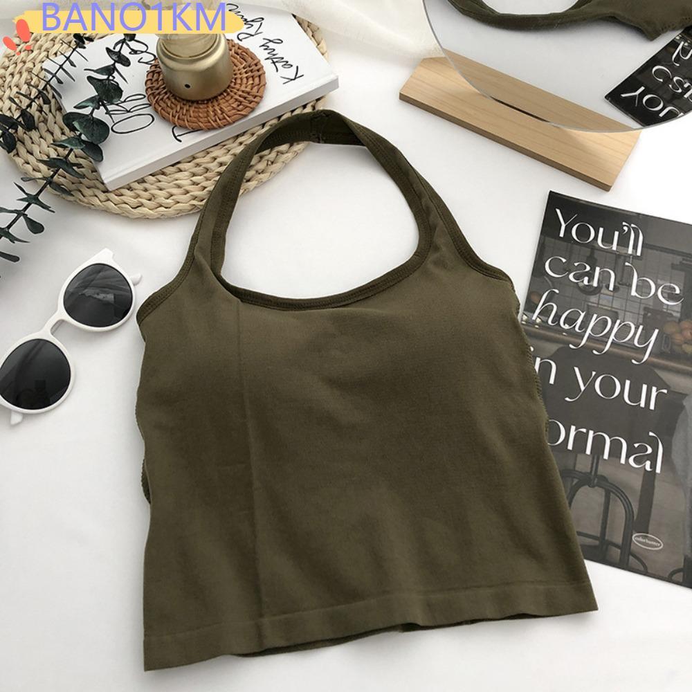 BANO1KM เสื้อกล้ามเชือกแขวนคอ, เสื้อกั๊กแขวนคอสายคล้องคอ, แฟชั่น Polyamide แขนกุด Halter Top ผู้หญิง