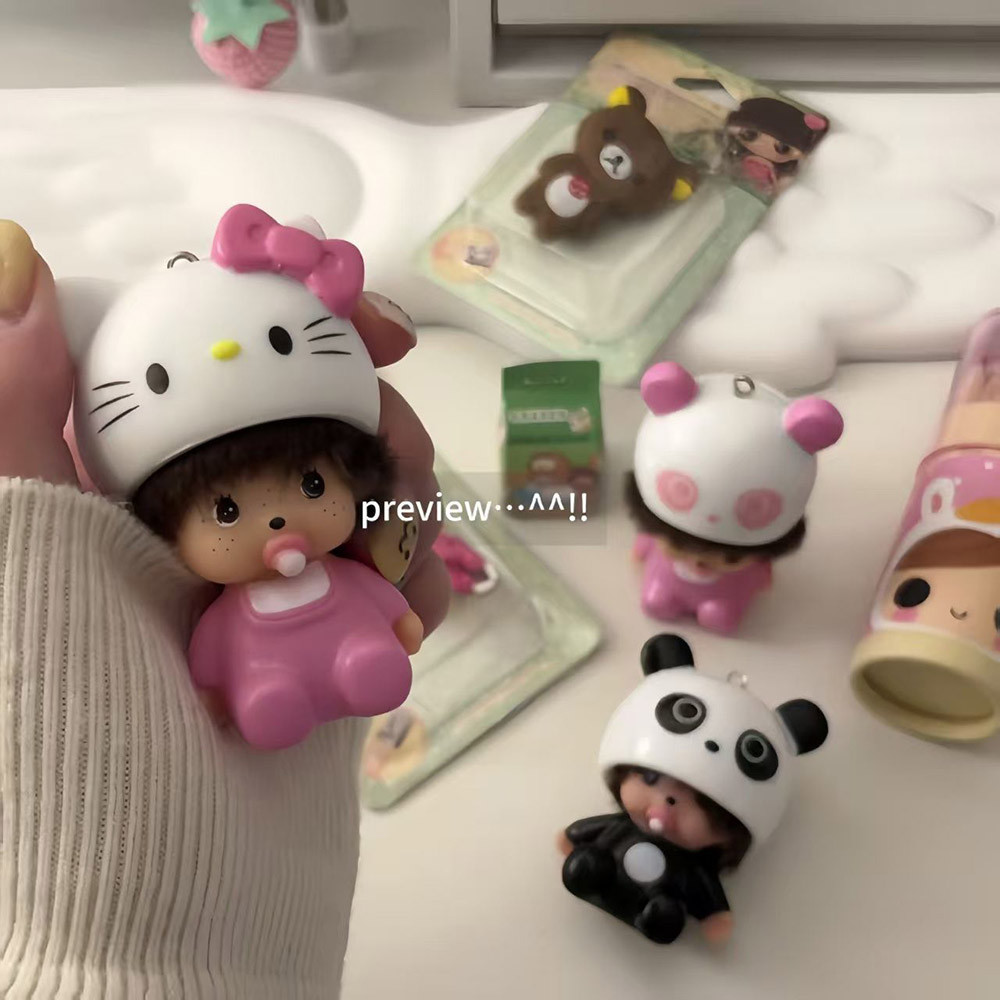 สัตว์น่ารัก มอนชิจิ ตุ๊กตาจี้พวงกุญแจรูปการ์ตูนกระเป๋าเสน่ห์สําหรับตกแต่ง