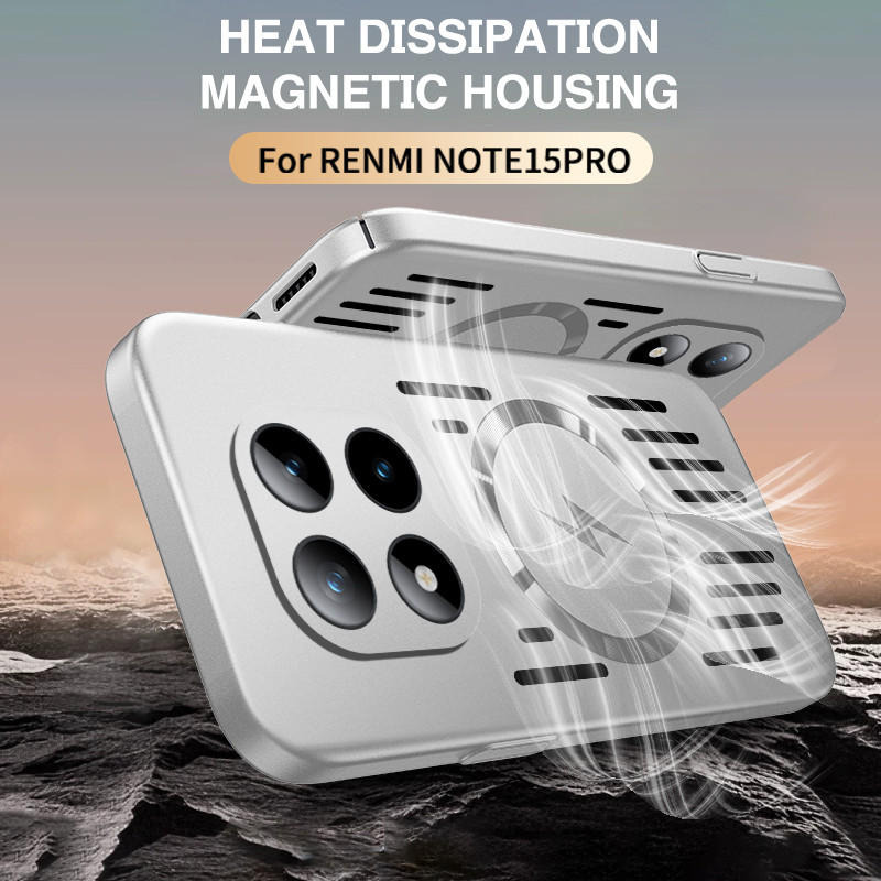 Hollow OUTกระจายความร้อนแม่เหล็กเคสโทรศัพท์สําหรับRedmiหมายเหตุ15 14 Pro + 5G K80 K70 Ultra/Pro K70E Poco M8 X7 F7 F6 X6 Pro/Ultra PCน้ําหนักเบาโลหะสีAnti drop shell