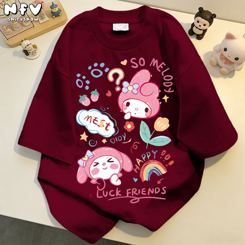 【จัดส่งตลอด24ชั่วโมง】NFV พร้อมส่ง✨ลายเมโลดี้การ์ตูน เสื้อยืดทรงหลวมสำหรับฤดูร้อน ระบายอากาศ YG189