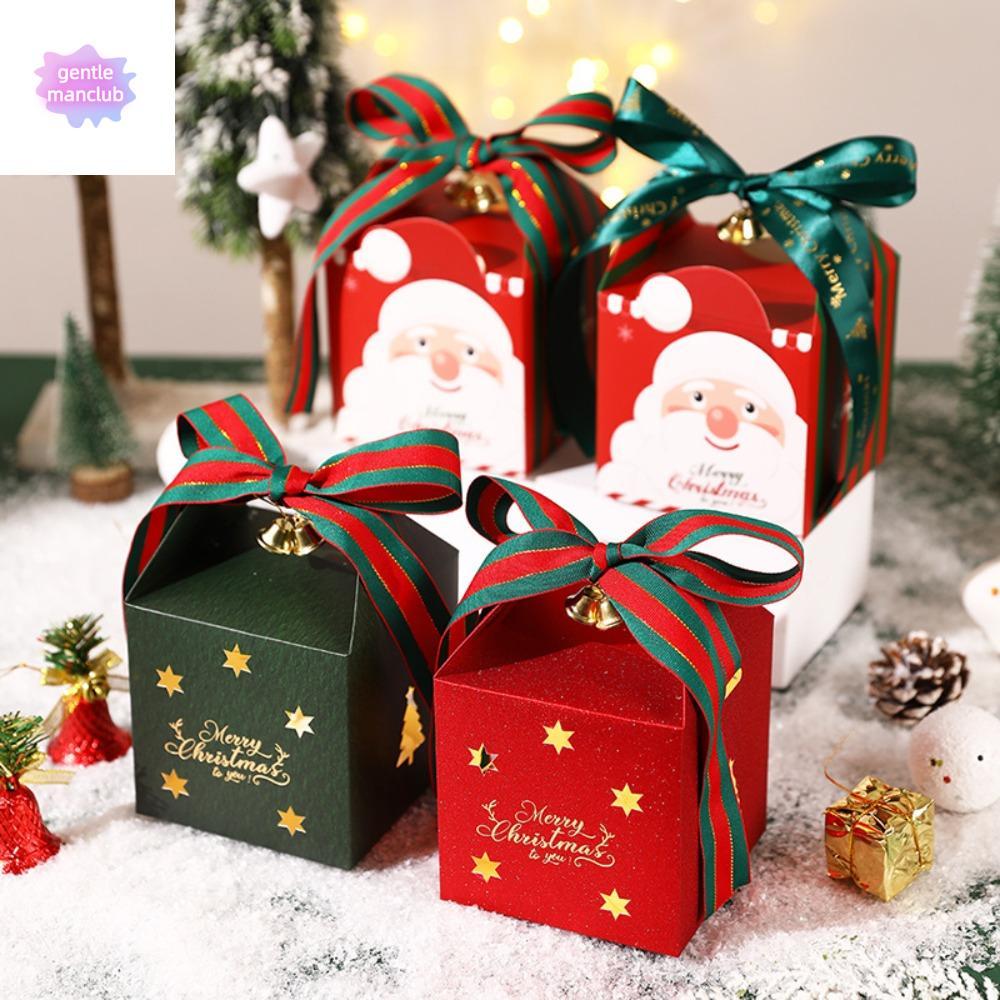 GENTLEMANCLUB 6PCS Christmas Gift Packing Box, with Bell and Ribbon Square Christmas Candy Box, Part