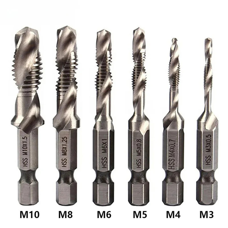1/6Pcs Tap Drill Bit Set Hex Shank Titanium Plated HSS Screw Thread Bit Screw Machine Compound Tap M
