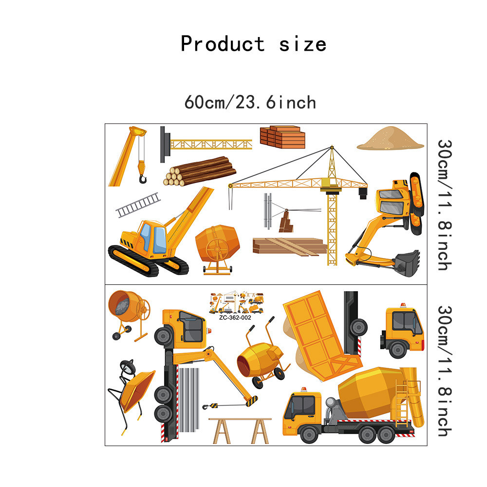 การก่อสร้างวิศวกรรมยานพาหนะรถขุดเด็กห้องนอนตกแต่งผนังเด็กสติ๊กเกอร์โปร่งแสงสติกเกอร์ ZC-362-002