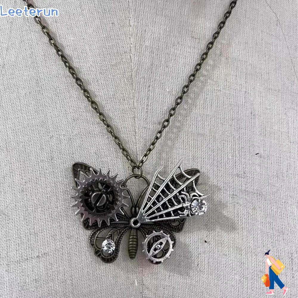 LEETERUN Mechanical Steampunk Necklace, Metal Gothic Butterfly Pendant Necklace, Fashion Punk Clavic